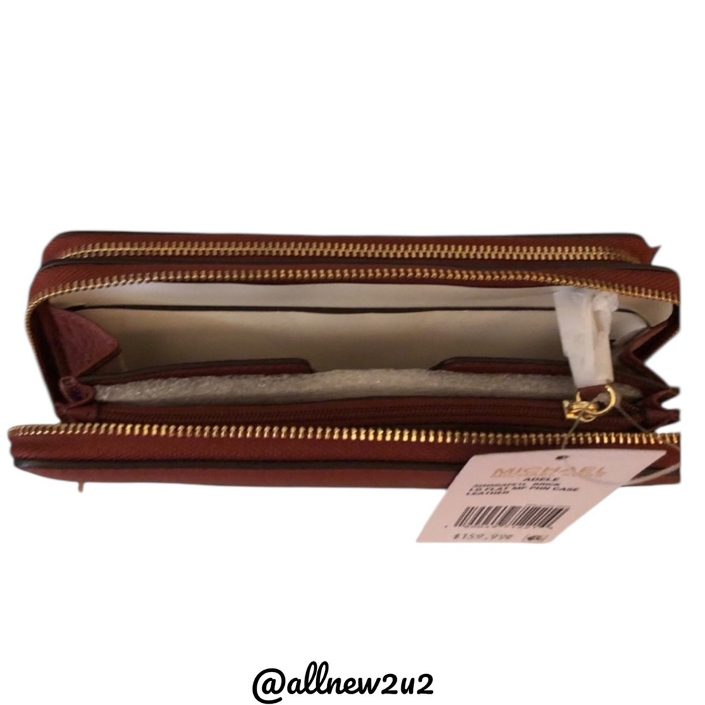 Michael Kors Adele Lg Flat MF Phone Case in Brick Pebble Leather Wristlet Strap - Picture 6 of 14